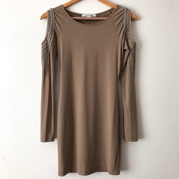 Cold Shoulder Mini Bodycon Dress with Chain Detail - Picture 1 of 4